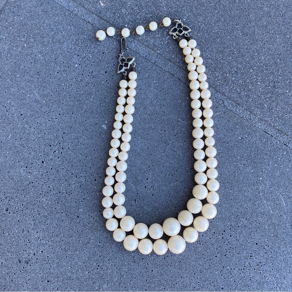 Nordstrom faux Pearl necklace gradient beads ivory double strand adjustable vtg - Picture 4 of 7